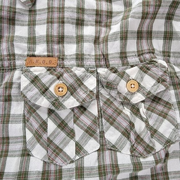 AKOO Hunt Club Shirt Mens 2XL Gray Green Plaid Short Sleeve Western‎ Urban - Picture 3 of 9